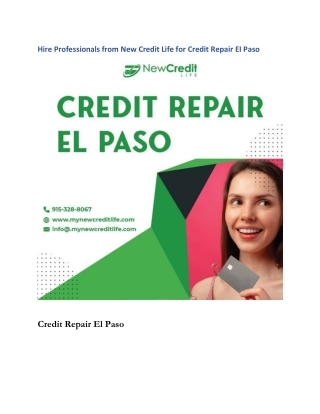 Hire Professionals from New Credit Life for Credit Repair EI Paso