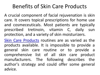 Benefits of Skin Care Products