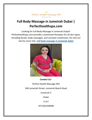 Full Body Massage in Jumeirah Dubai
