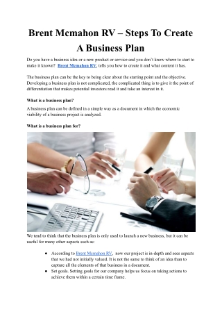 Brent Mcmahon RV – Steps To Create A Business Plan