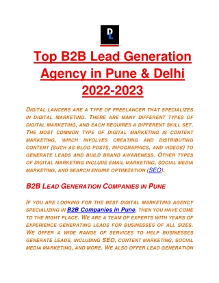 Top B2B Lead Generation Agency in Pune & Delhi 2022-2023
