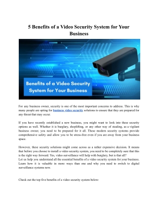 Benefits of a Business Video Security | Teledata ICT