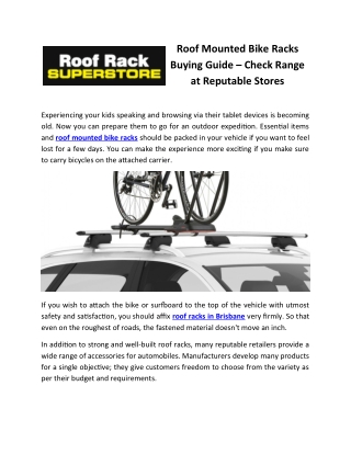 Roof Mounted Bike Racks Buying Guide – Check Range at Reputable Stores