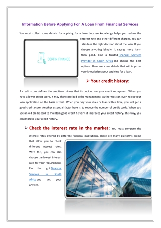 Information Before Applying For A Loan From Financial Services