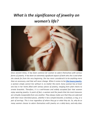 What is the significance of jewelry on women’s life
