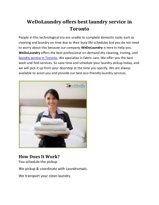 WeDoLaundry offers best laundry service in Toronto