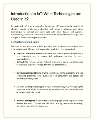 Introduction to IoT: What Technologies are Used in It?