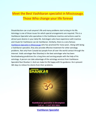 Meet the Best Vashikaran specialist in Mississauga.