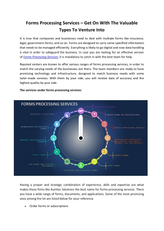 Forms Processing Services – Get On With The Valuable Types To Venture Into