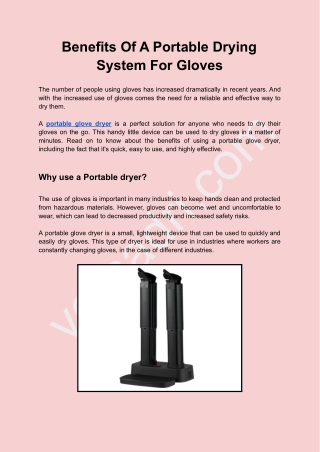 Benefits Of A Portable Drying System For Gloves