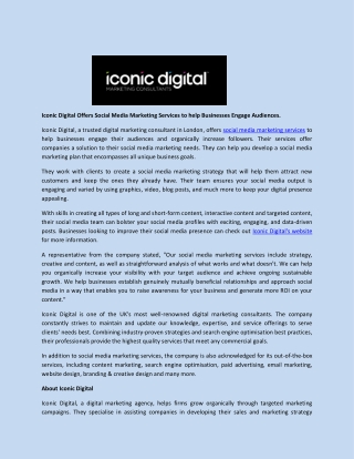 Iconic Digital Offers Social Media Marketing Services to help Businesses Engage Audiences