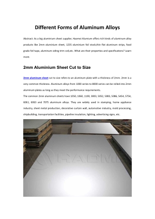 Different Forms of Aluminum Alloys