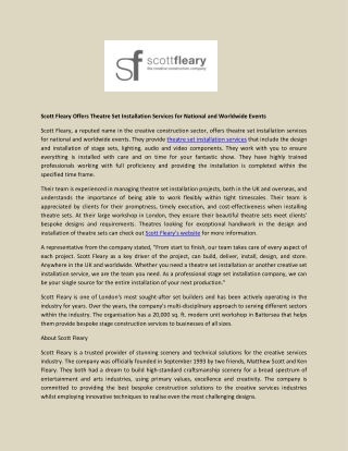 Scott Fleary Offers Theatre Set Installation Services for National and Worldwide Events