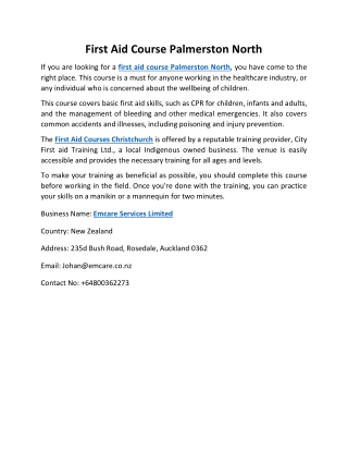 First Aid Course Palmerston North