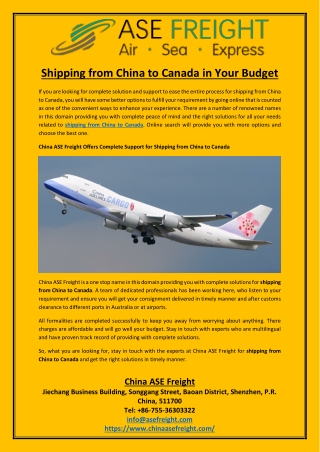 Shipping from China to Canada in Your Budget