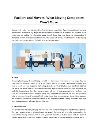 Packers and Movers: What Moving Companies Won’t Move