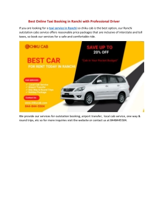 Best Online Taxi Booking in Ranchi with Professional Driver