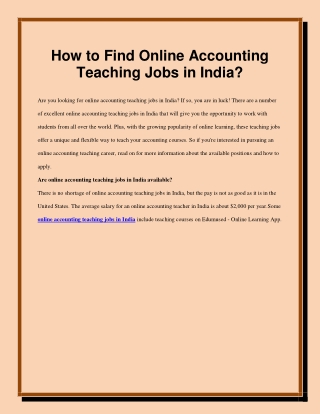 online accounting teaching jobs in India_