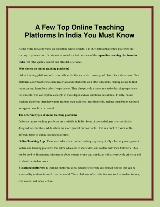 Top Online teaching platforms in india