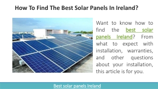 How To Find The Best Solar Panels In Ireland