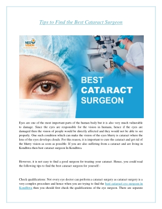 Tips to Find the Best Cataract Surgeon