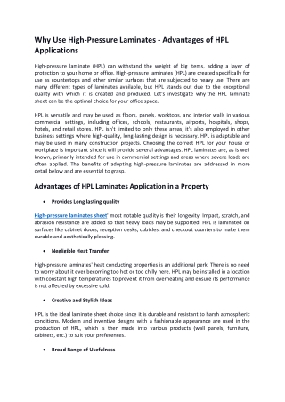Why Use High-Pressure Laminates - Advantages of HPL Applications