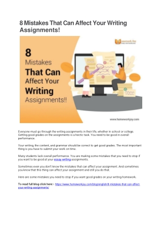 8 Mistakes That Can Affect Your Writing Assignments