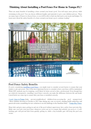 Thinking About Installing a Pool Fence For Home