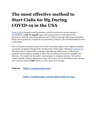 The most effective method to Start Cialis 60 Mg During COVID-19 in the USA