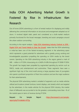 INDIA OOH ADVERTISING MARKET GROWTH IS FOSTERED BY RISE IN INFRASTRUCTURE