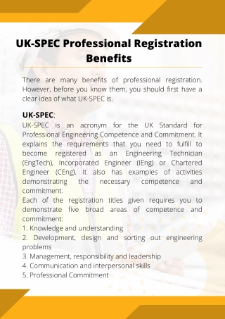 UK-SPEC Professional Registration Benefits