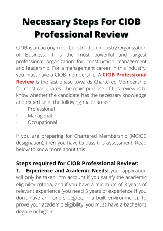 Necessary Steps For CIOB Professional Review