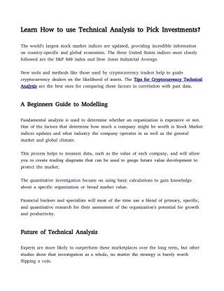 Learn How to use Technical Analysis to Pick Investments?