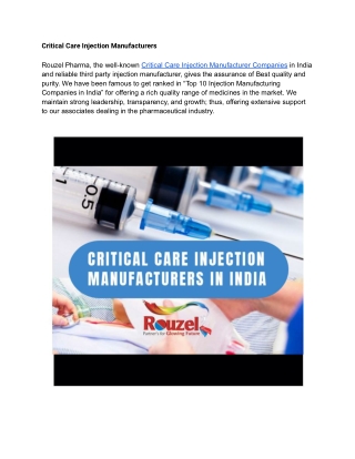 Critical Care Injection Manufacturers