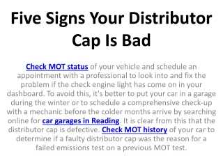 Five Signs Your Distributor Cap Is Bad