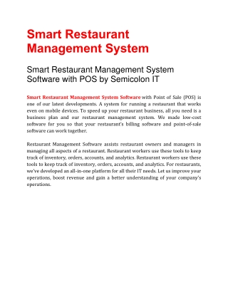 Smart Restaurant Management System Software with POS by Semicolon IT