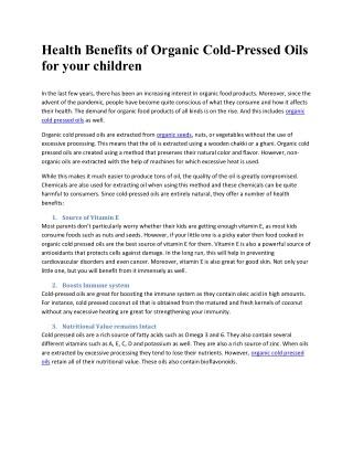Health Benefits of Organic Cold-Pressed Oils for your children