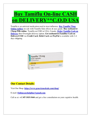 Get Tamiflu 75mg tablets online CASH on DELIVERY**without prescription