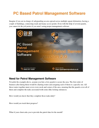 PC Based Patrol Management Software