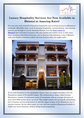 Best Luxury Hotel in Bhimtal