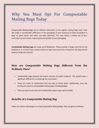 Why You Must Opt For Compostable Mailing Bags Today