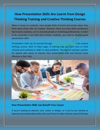 How Presentation Skills Are Learnt from Design Thinking Training