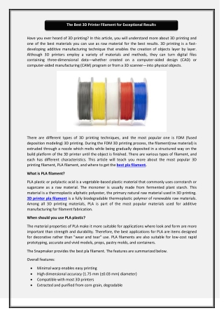 The Best 3D Printer Filament for Exceptional Results
