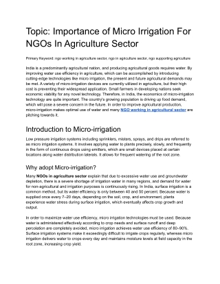 Importance of Micro Irrigation For NGOs In Agriculture Sector