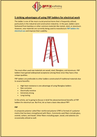 5 striking advantages of using FRP ladders for electrical work
