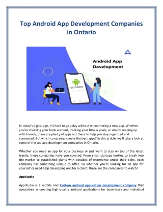 Top Android App Development Companies in Ontario
