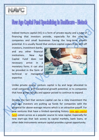 New Age Capital Fund Specializing In Healthcare – Biotech