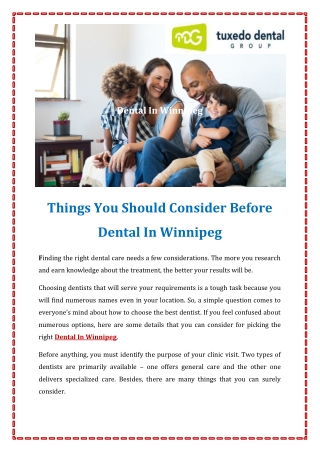 Things You Should Consider Before Dental In Winnipeg