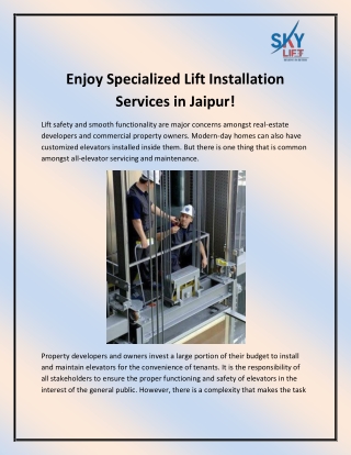 Lift Installation Services in Jaipur