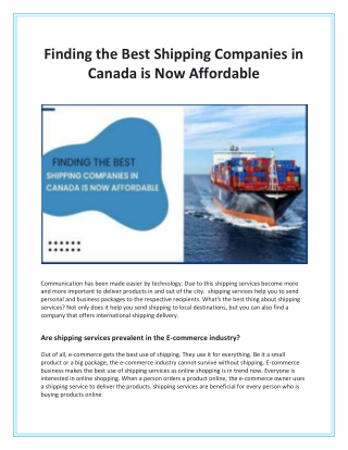Finding the Best Shipping Companies in Canada is Now Affordable